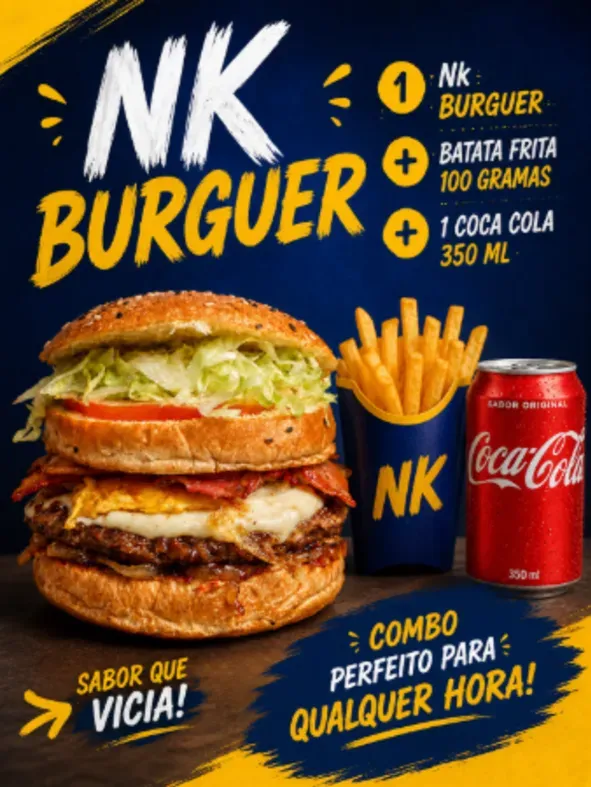 Nk Burguer + Batata Frita 100g + refri Lata